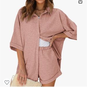 Matching Lounge Set Pink Button pajama and shorts set